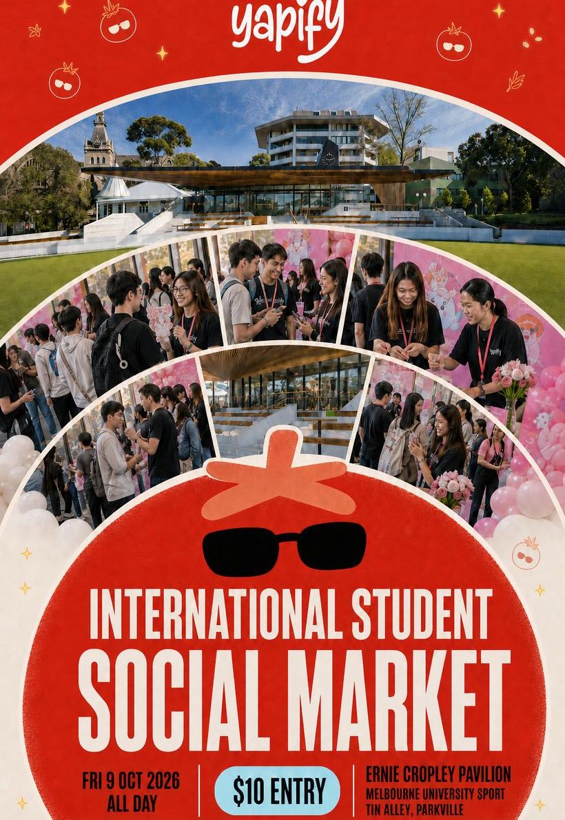 Poster for the Yapify International Student Social Market, Friday 9 October 2026