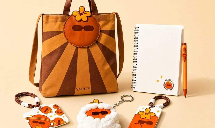 Yapify tote bag, notebook, pen and keyrings