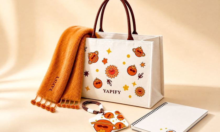 Yapify tote bag, winter scarf and card protector