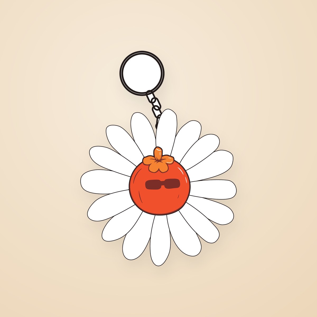 Key chain — a white daisy with an orange tomato centre on a key ring